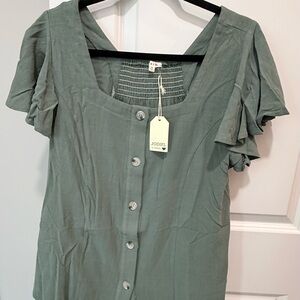 JODIFL Sage Button-Up Blouse with Ruffle Sleeves
